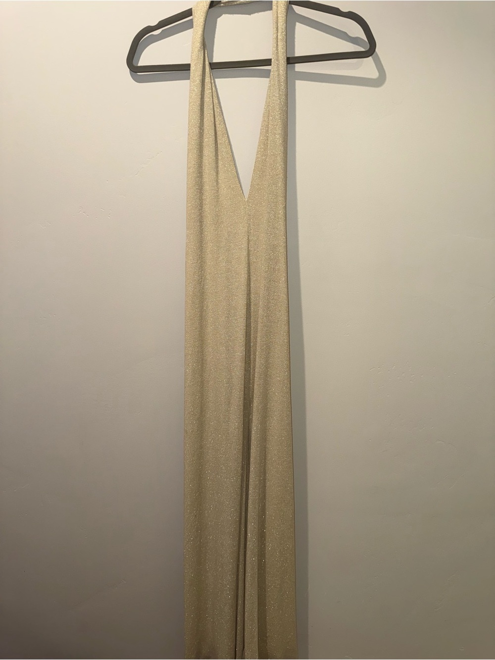 Bobi Black Los Angeles Gold Sparkle Plunge Backless Halter Gown Size Small